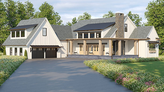 Modern ranch style family home 3d exterior rendering