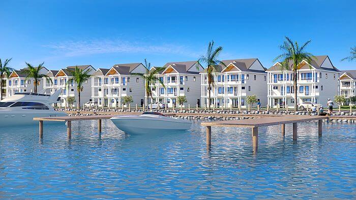 Waterfront townhouse condos exterior 3d rendering