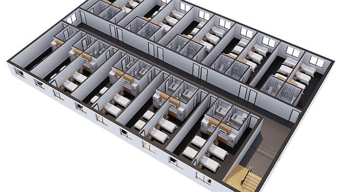 Residential dorms 3d floor plan rendering