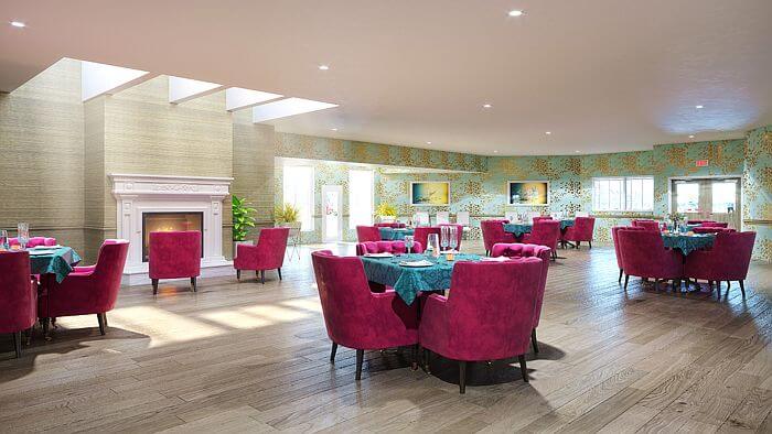 Dining area interior 3d rendering