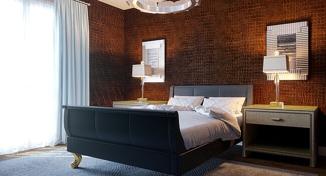 Modern luxary bedroom interior 3d rendering