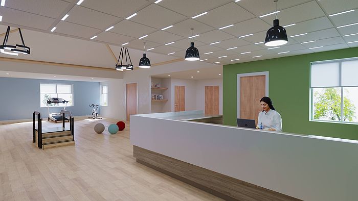 Health care facility therapy gym interior rendering